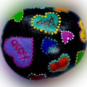 Hand crafted painted hearts rock black red green blue orange yellow Valentines